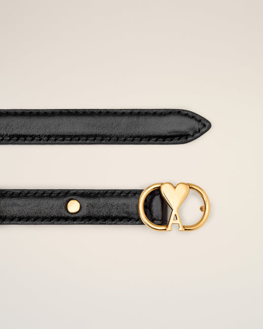 Black Leather Ami de Coeur Thin Belt