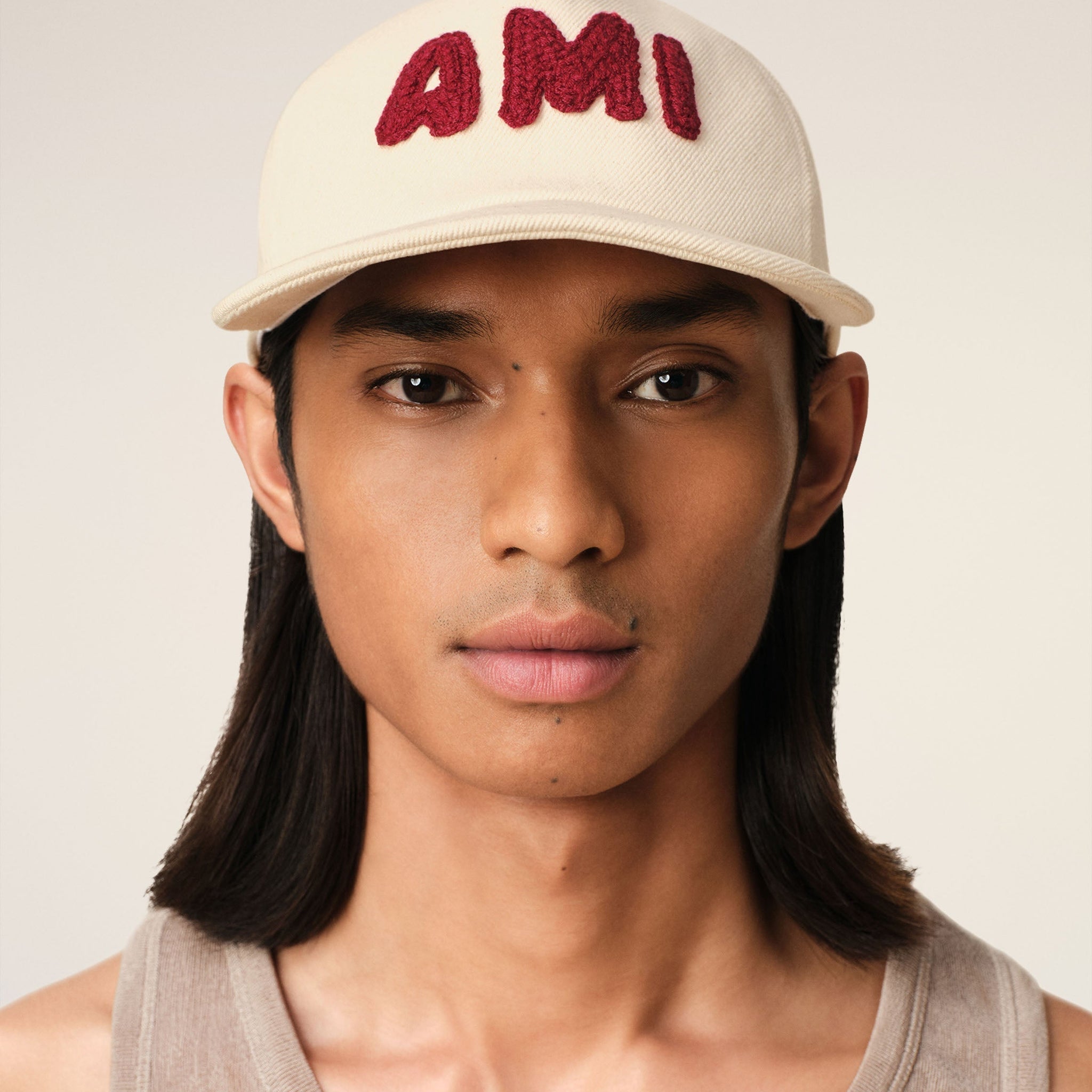 Beige Cotton Ami Paris Patch Trucker Cap