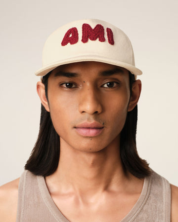 Beige Cotton Ami Paris Patch Trucker Cap