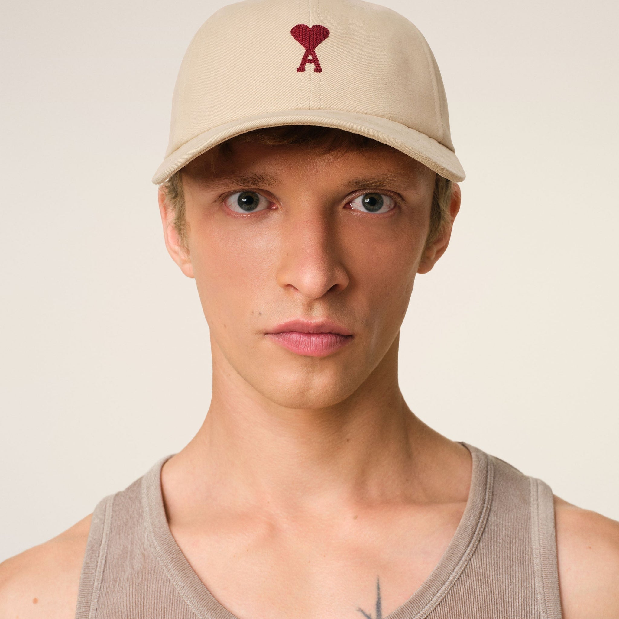 Beige Cotton Ami de Coeur Embroidery Cap