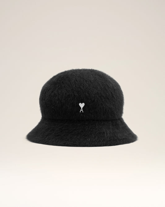 Black Wool Ami de Coeur Stud Bucket Hat