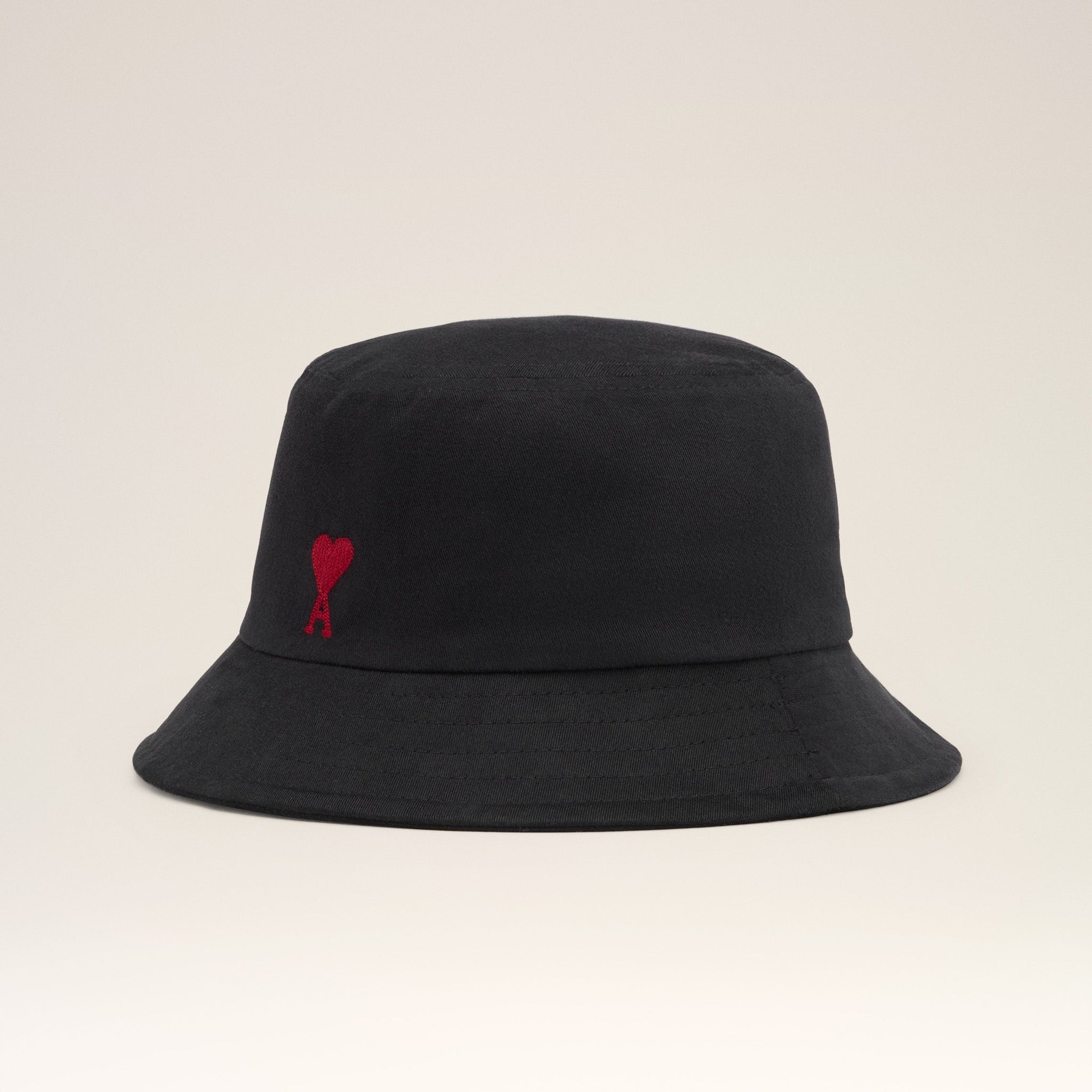 Black Cotton Ami de Coeur Embroidery Bucket Hat
