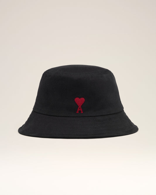 Black Cotton Ami de Coeur Embroidery Bucket Hat