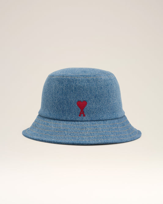 Blue Cotton Ami de Coeur Embroidery Bucket Hat