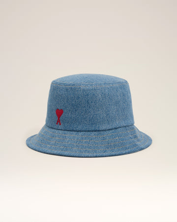 Blue Cotton Ami de Coeur Embroidery Bucket Hat