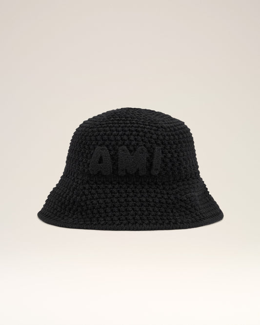 Black Knit Ami Patch Bucket Hat