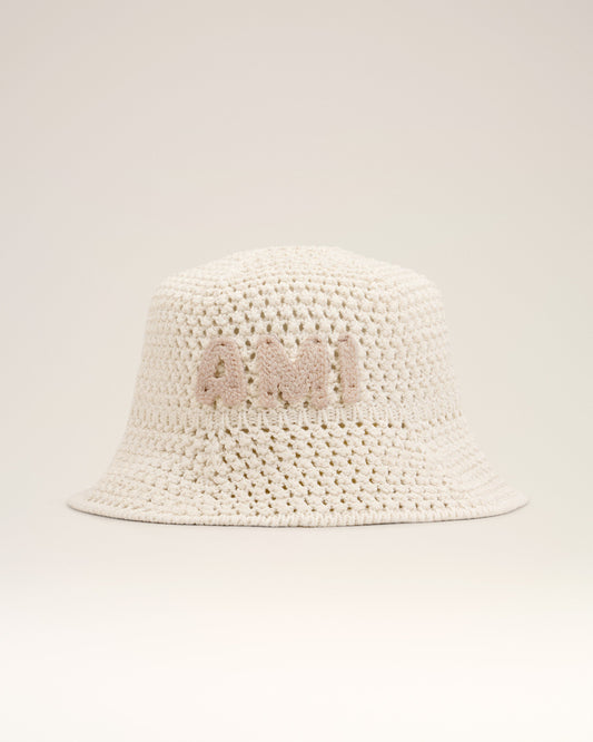 Beige Knit Ami Patch Bucket Hat