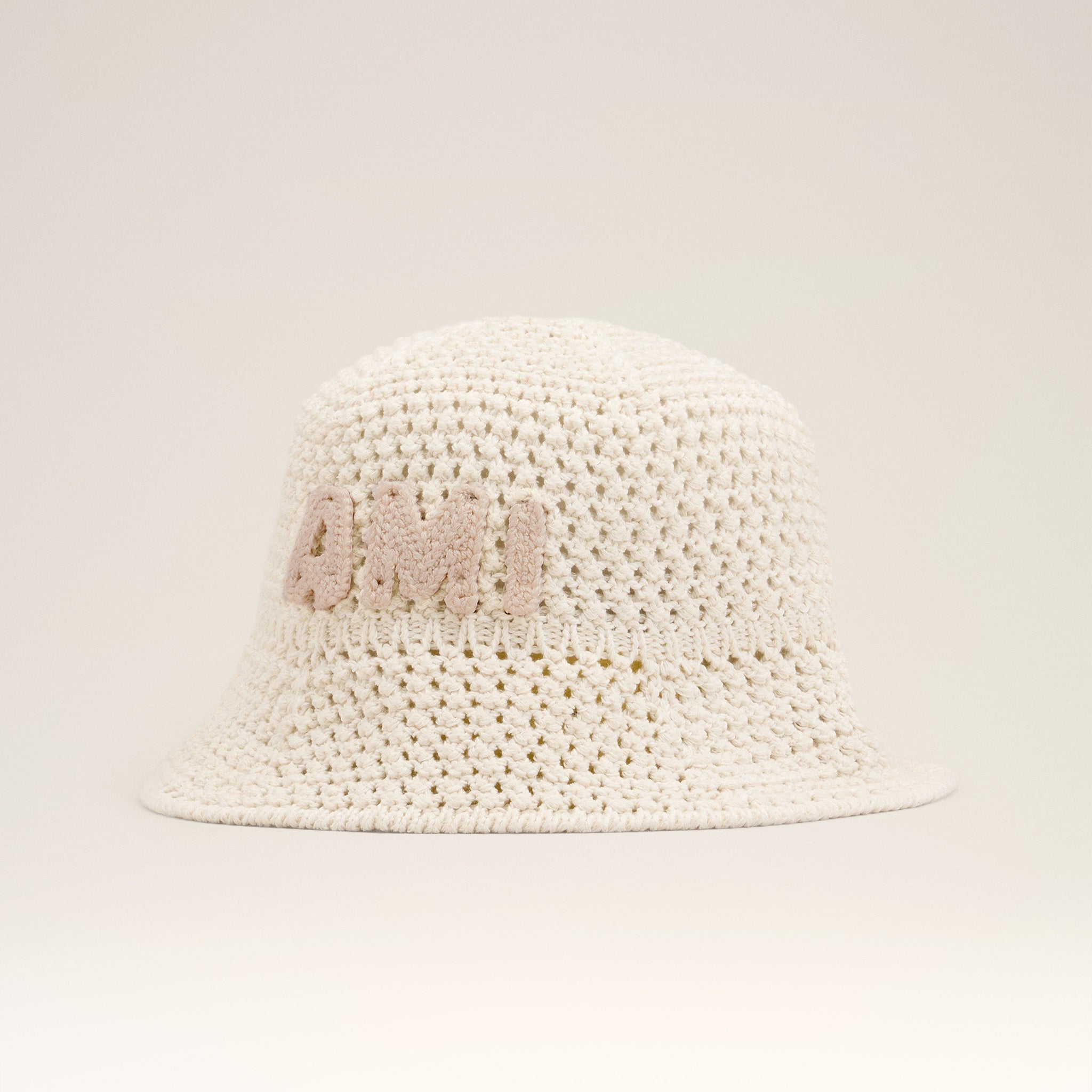 Beige Knit Ami Patch Bucket Hat