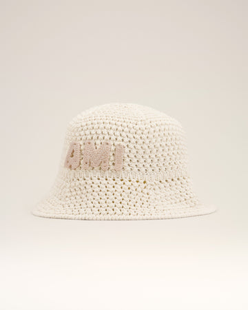 Beige Knit Ami Patch Bucket Hat