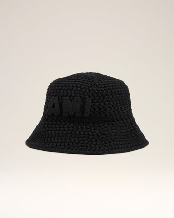 Black Knit Ami Patch Bucket Hat