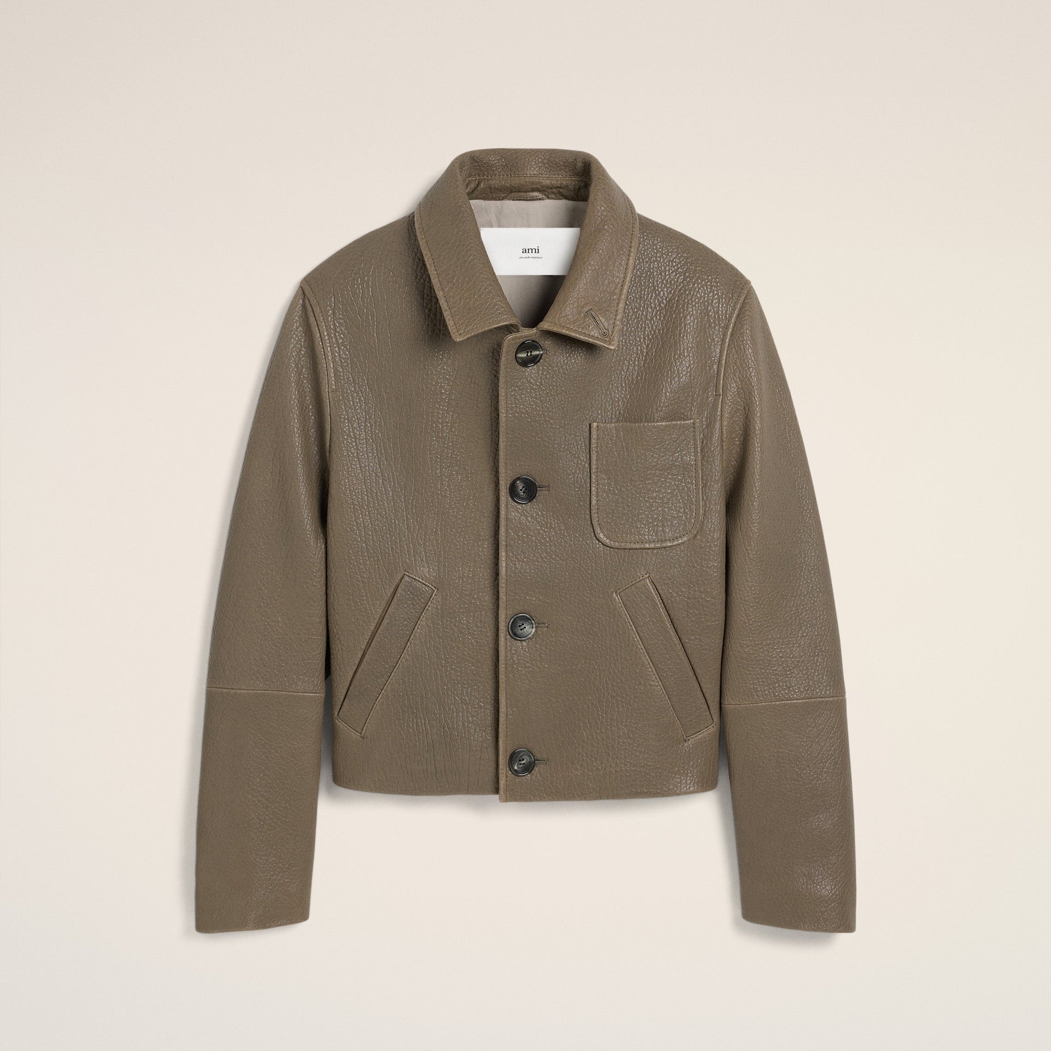 Taupe Leather Buttoned Jacket