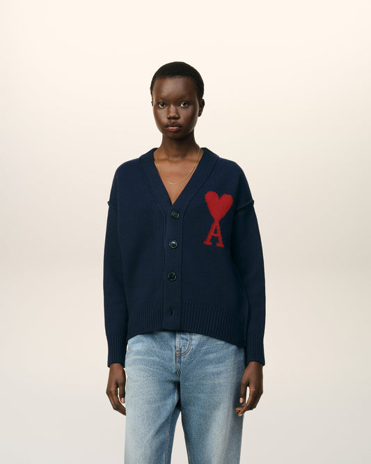 Blue Wool Red Ami de Coeur Cardigan