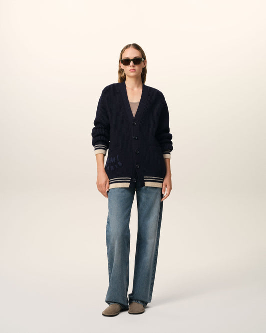 Navy Wool Ribbed Sweater
