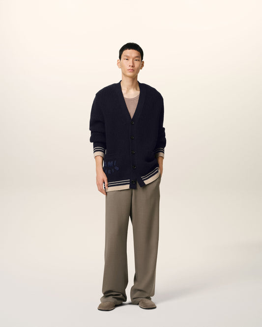 Navy Wool Ribbed Sweater