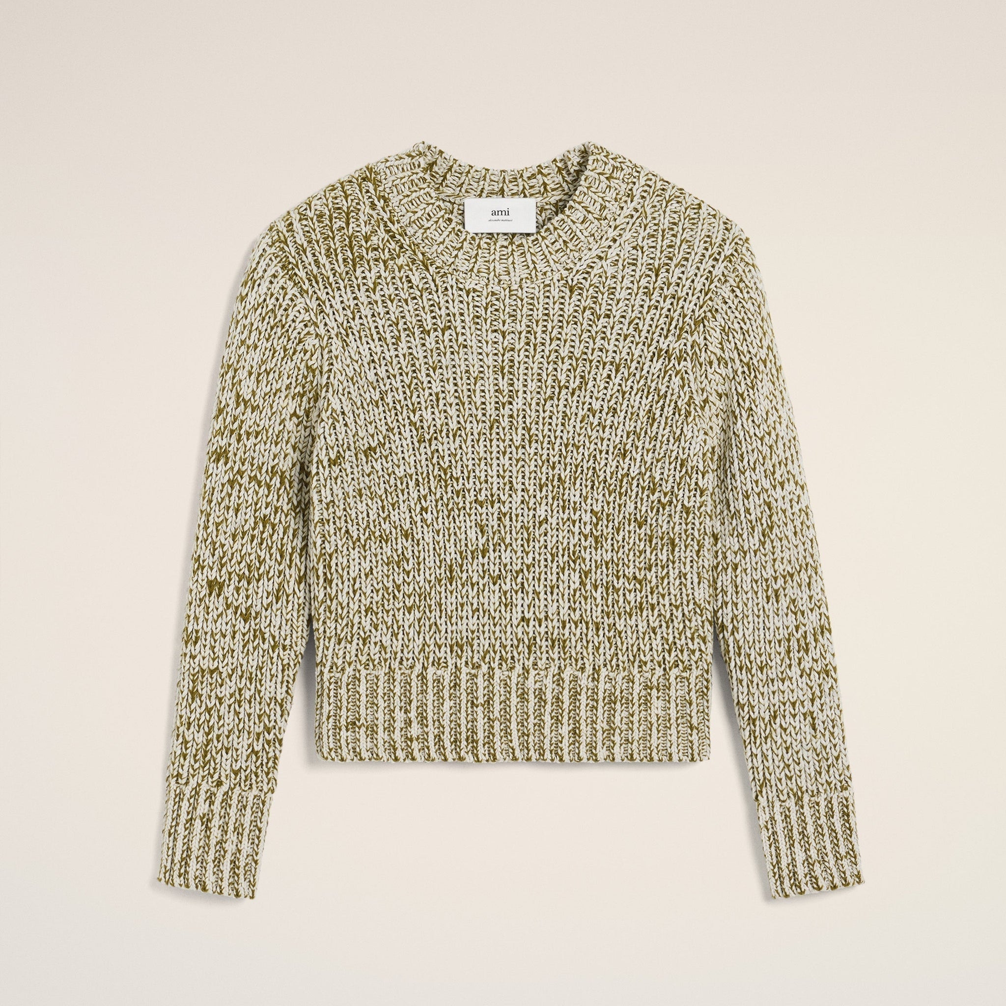 Green Mouliné Textured Knit Crewneck Sweater
