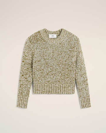 Green Mouliné Textured Knit Crewneck Sweater