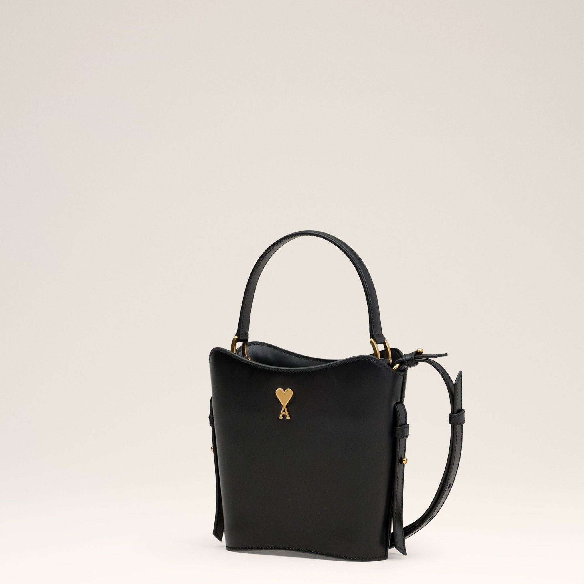 Black Leather Mini Paris Paris Bucket Bag