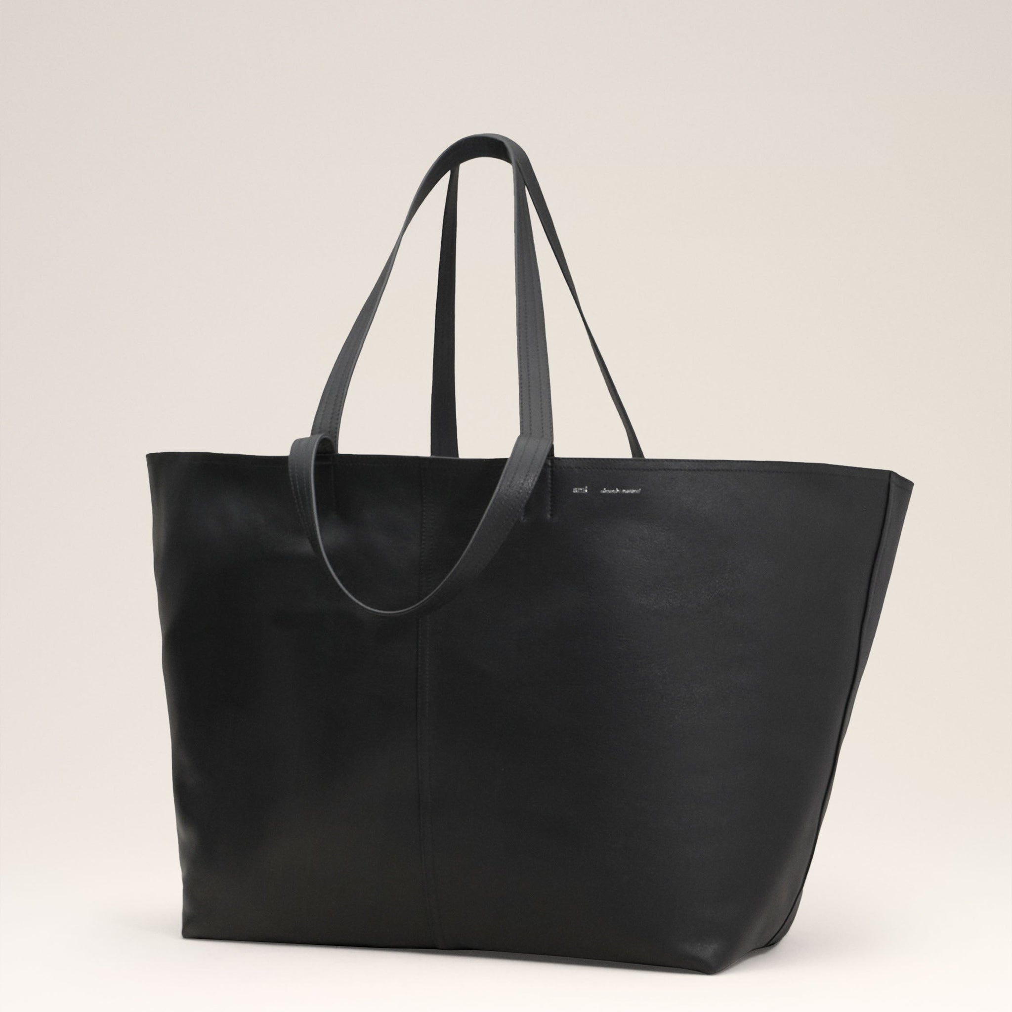 Black Leather Midi Maxi Tote Bag