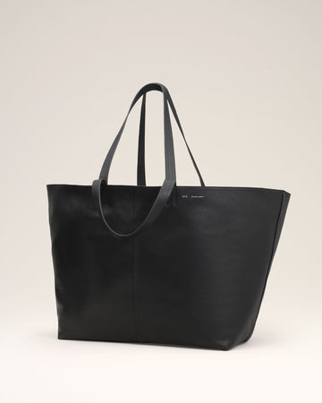 Black Leather Midi Maxi Tote Bag