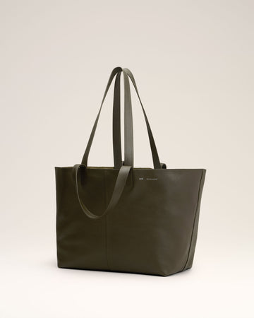 Green Leather Midi Tote Bag