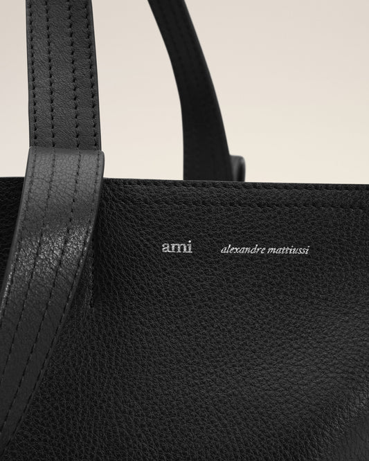 Black Leather Midi Tote Bag