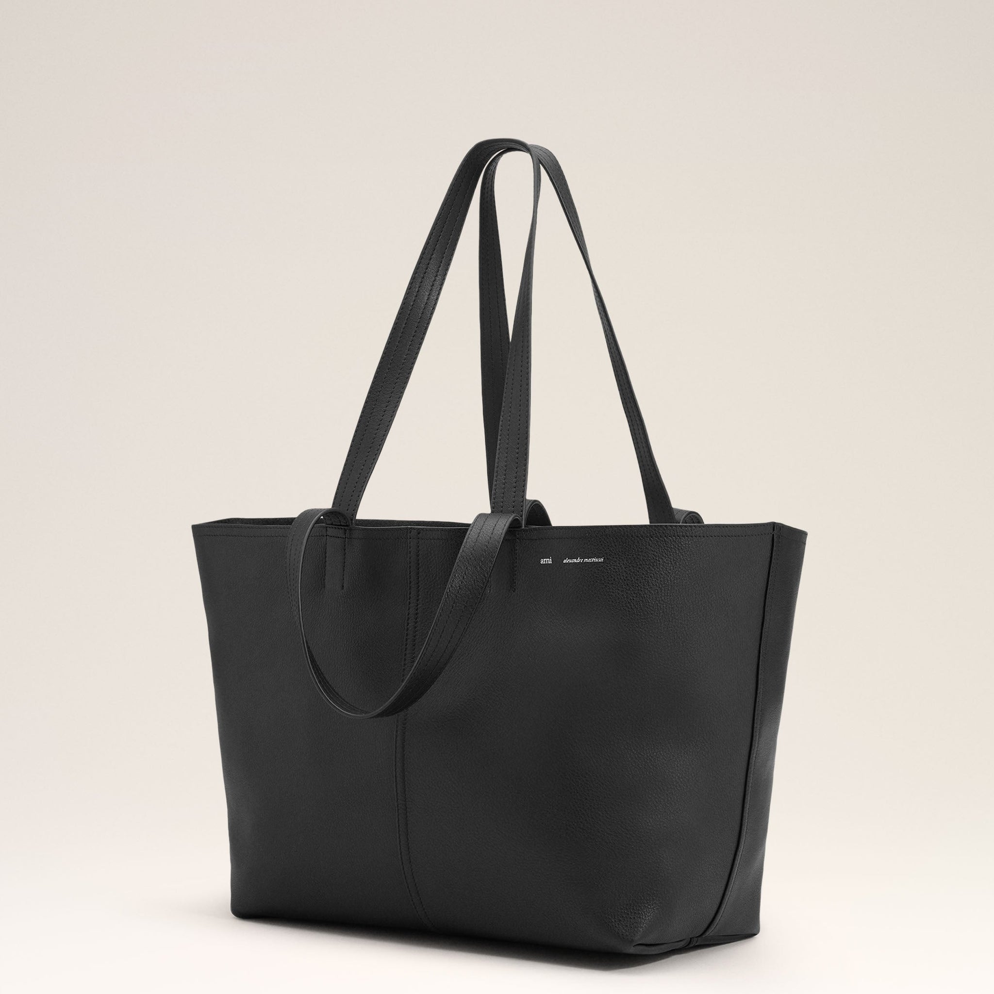 Black Leather Midi Tote Bag