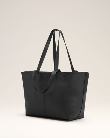 Black Leather Midi Tote Bag