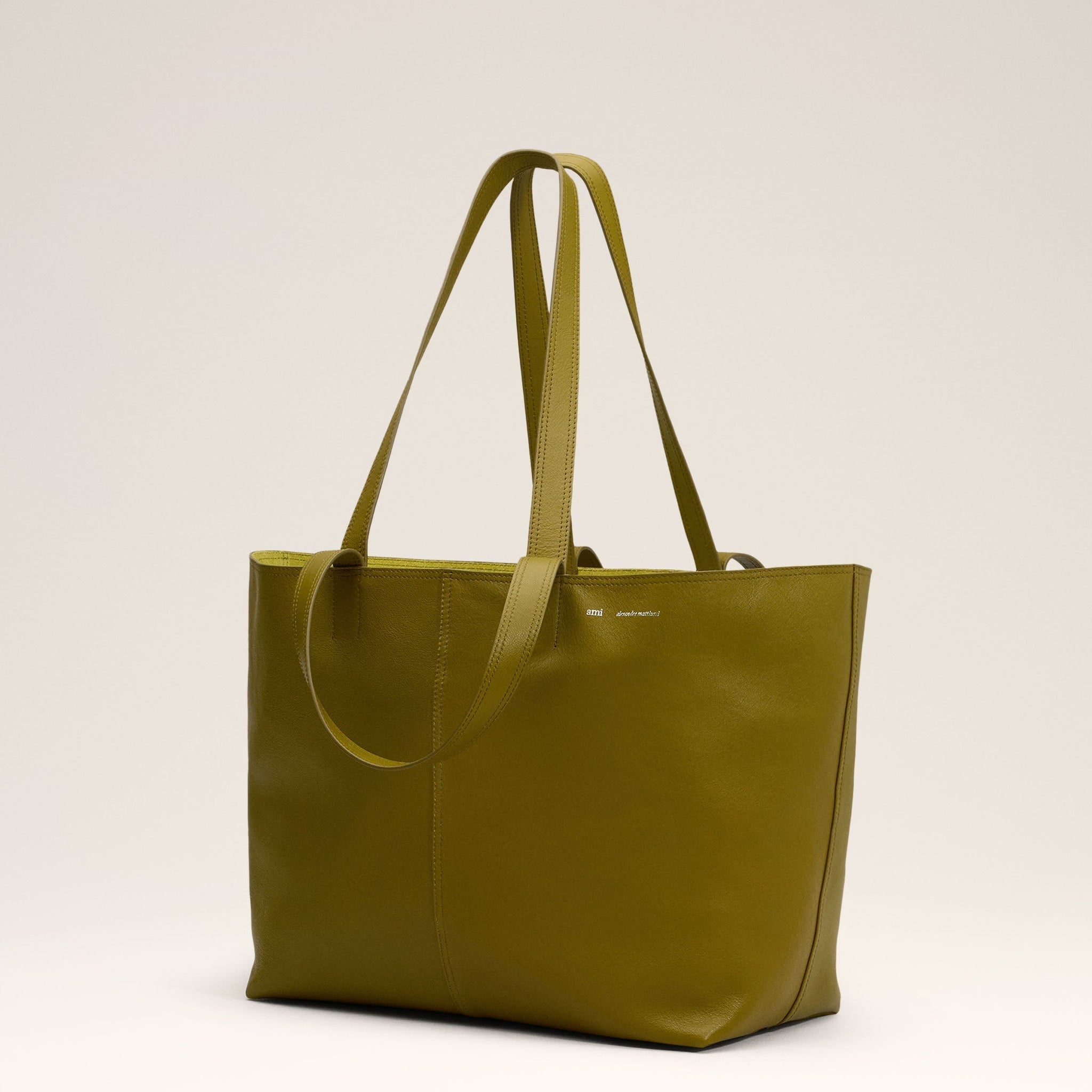 Khaki Leather Midi Tote Bag