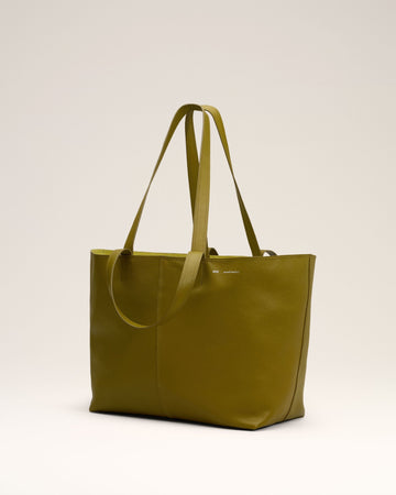 Khaki Leather Midi Tote Bag