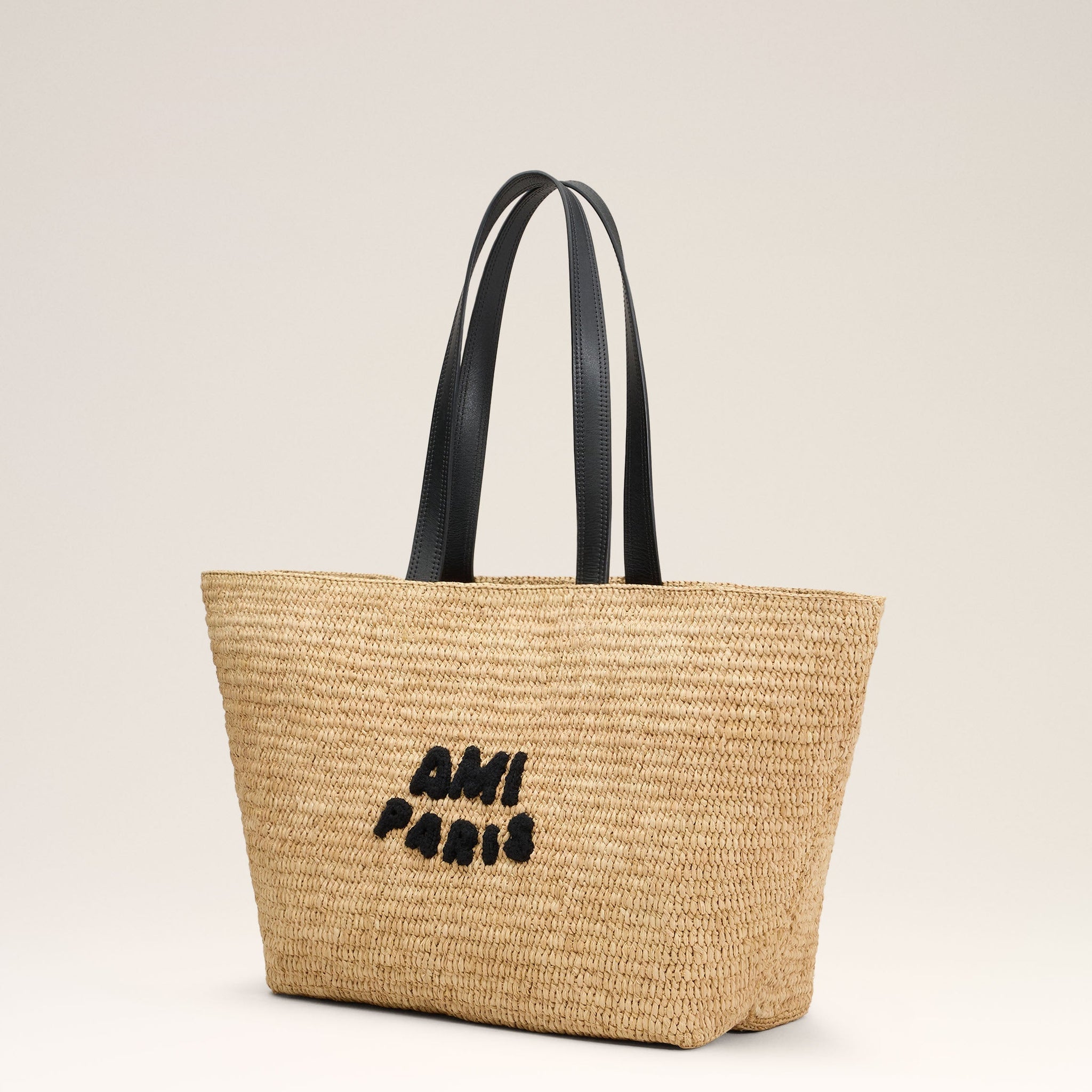 Beige Leather Rafia Ami Paris Tote Bag