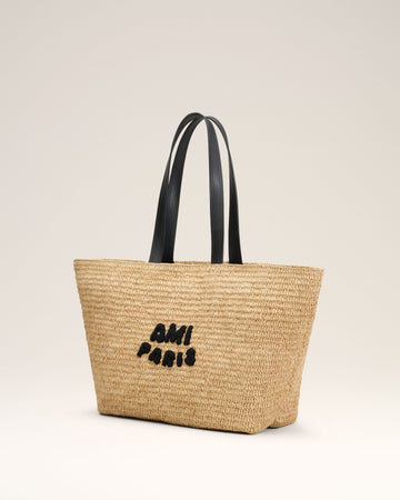 Beige Leather Rafia Ami Paris Tote Bag