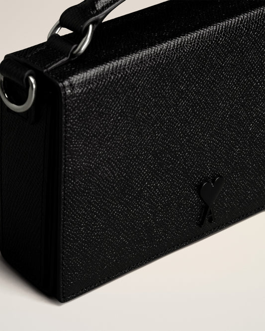 Black Leather Ami de Coeur Lunch Box Bag