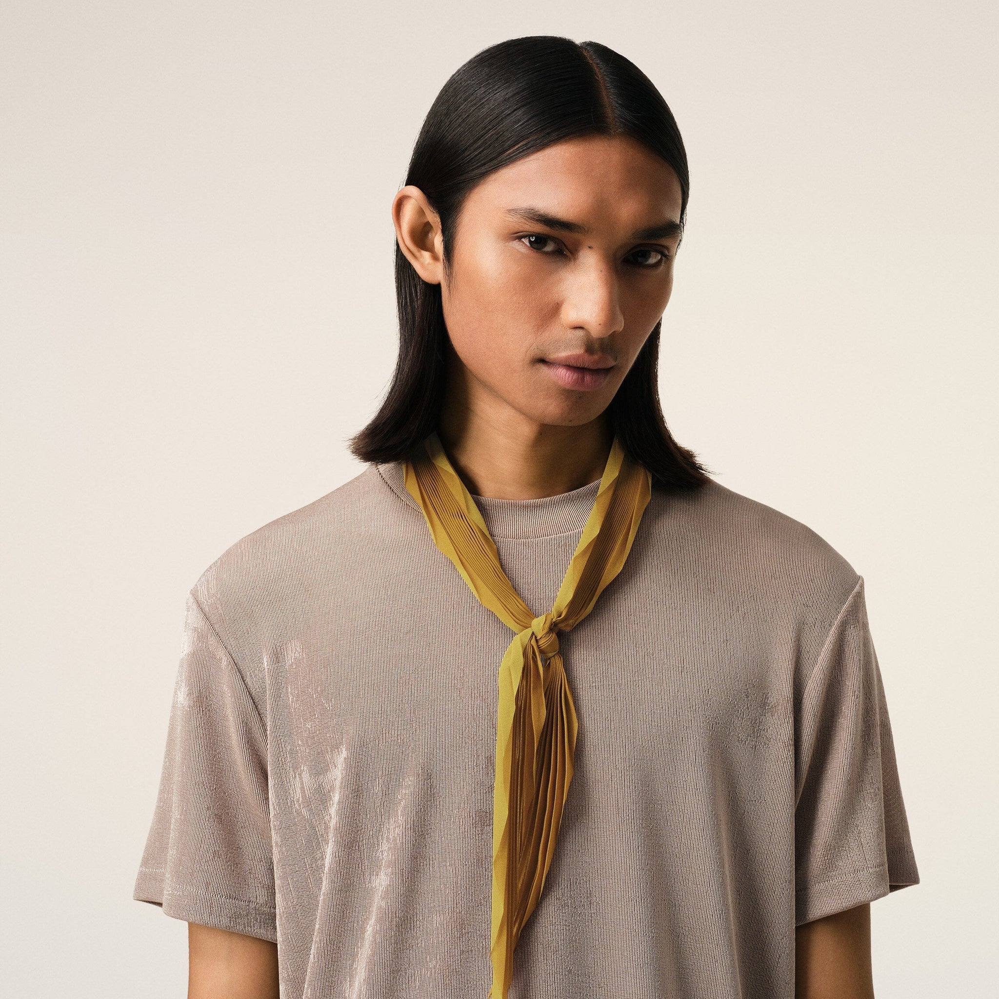 Mustard Pleated Diamond Shaped Scarf