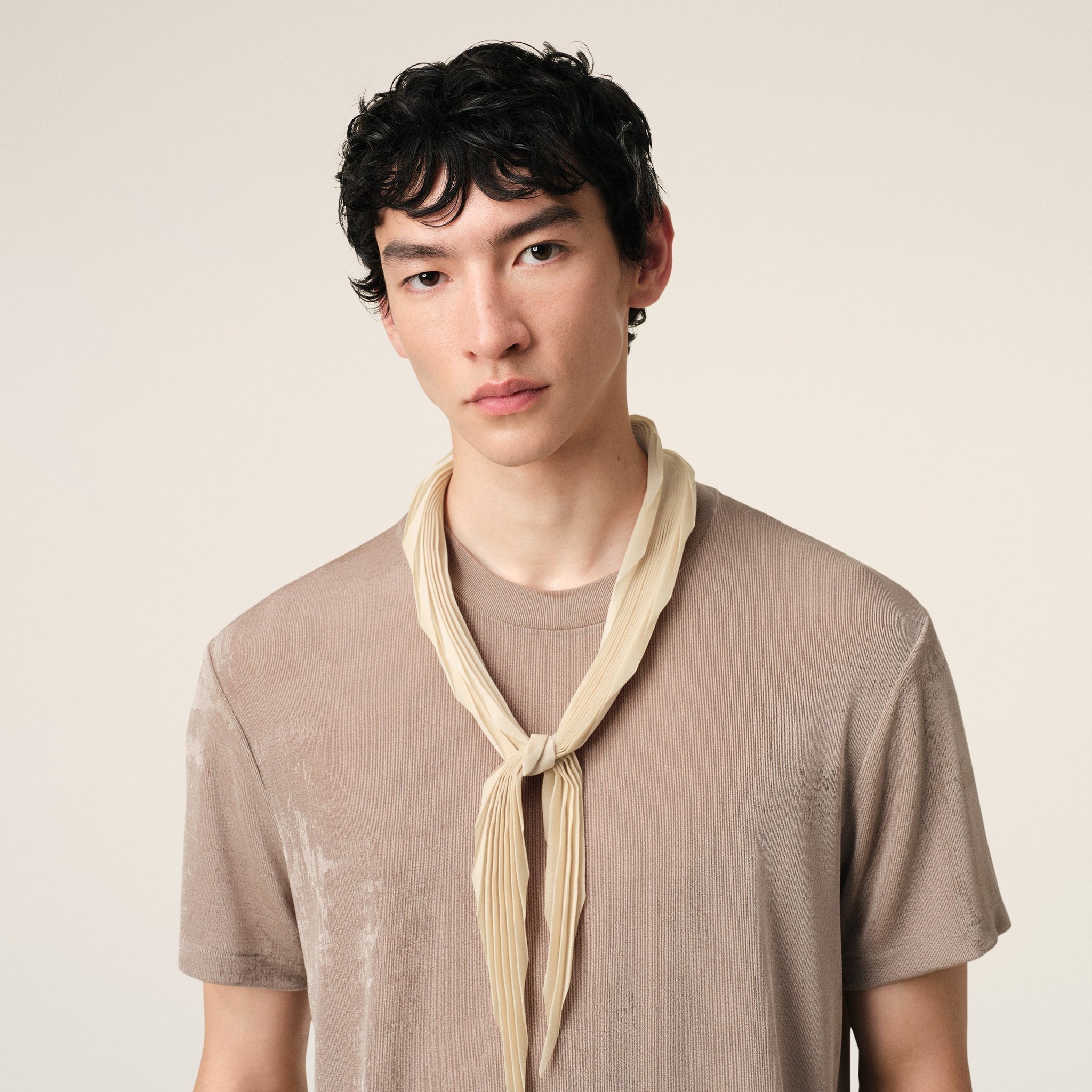 Beige Pleated Diamond Shaped Scarf