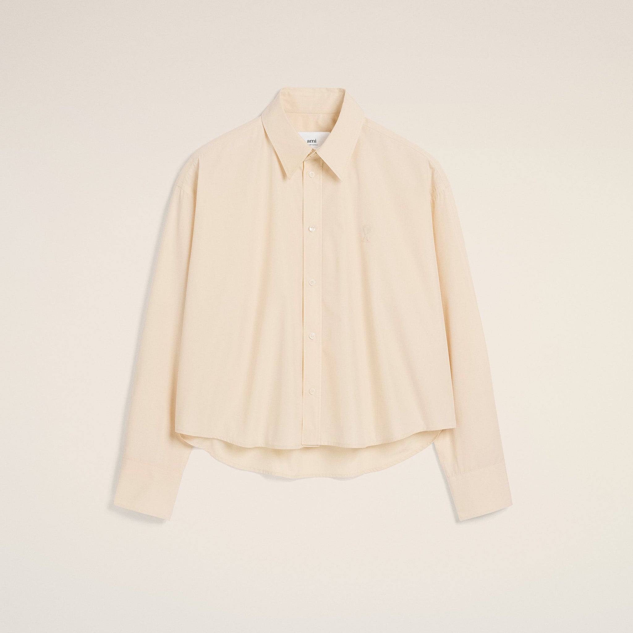 Beige Cotton Cropped Oversized Shirt