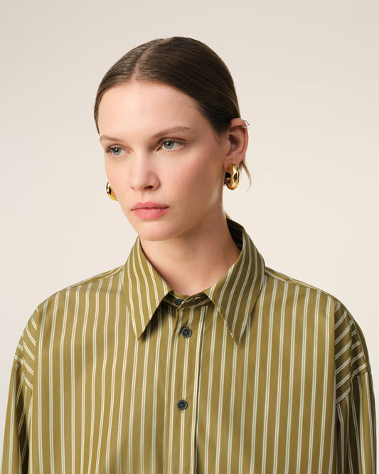 Khaki Cotton Cropped Oversized Shirt