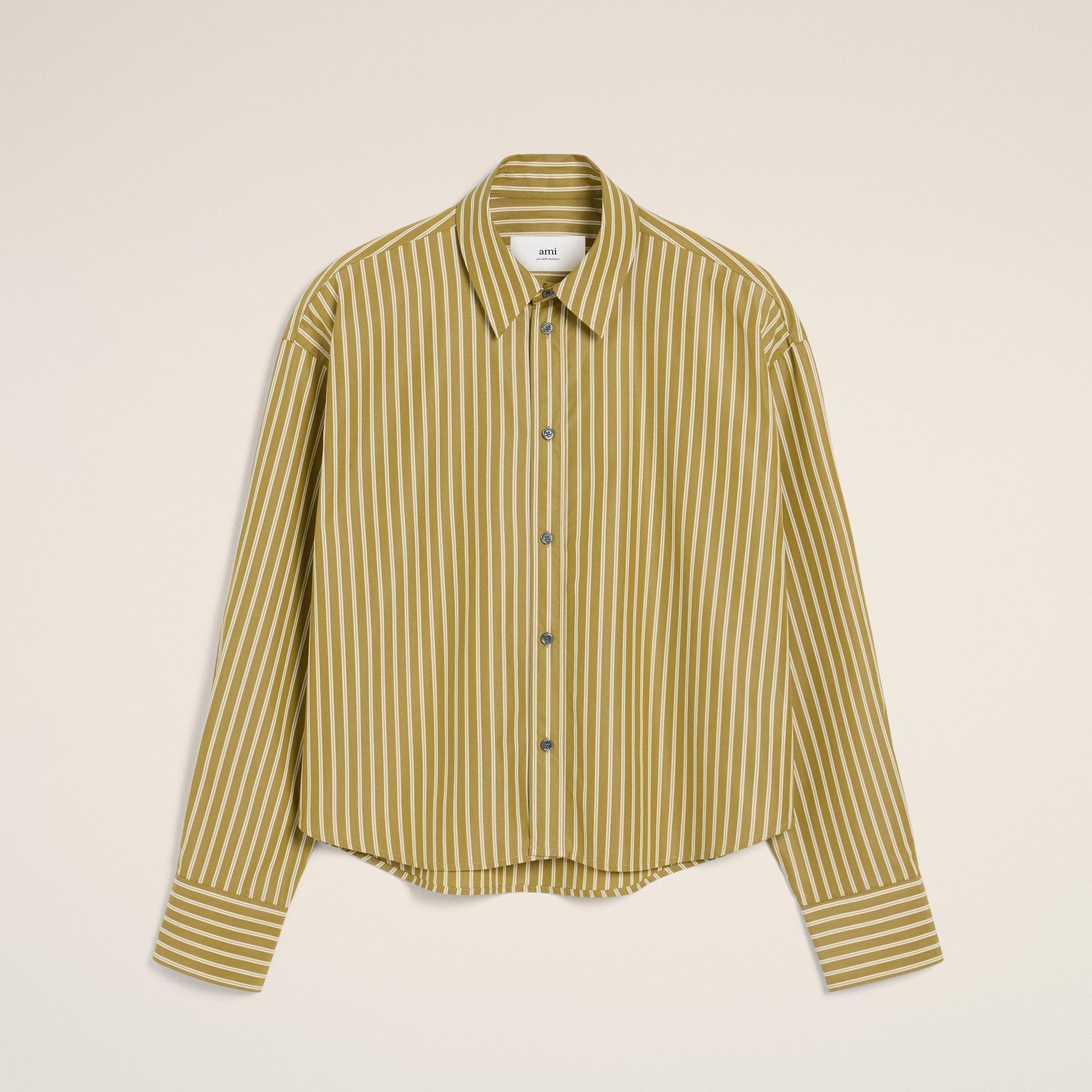 Khaki Cotton Cropped Oversized Shirt