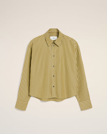 Khaki Cotton Cropped Oversized Shirt