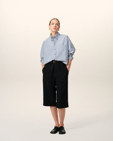 Blue Cotton Button-Down Cropped Oversized Shirt
