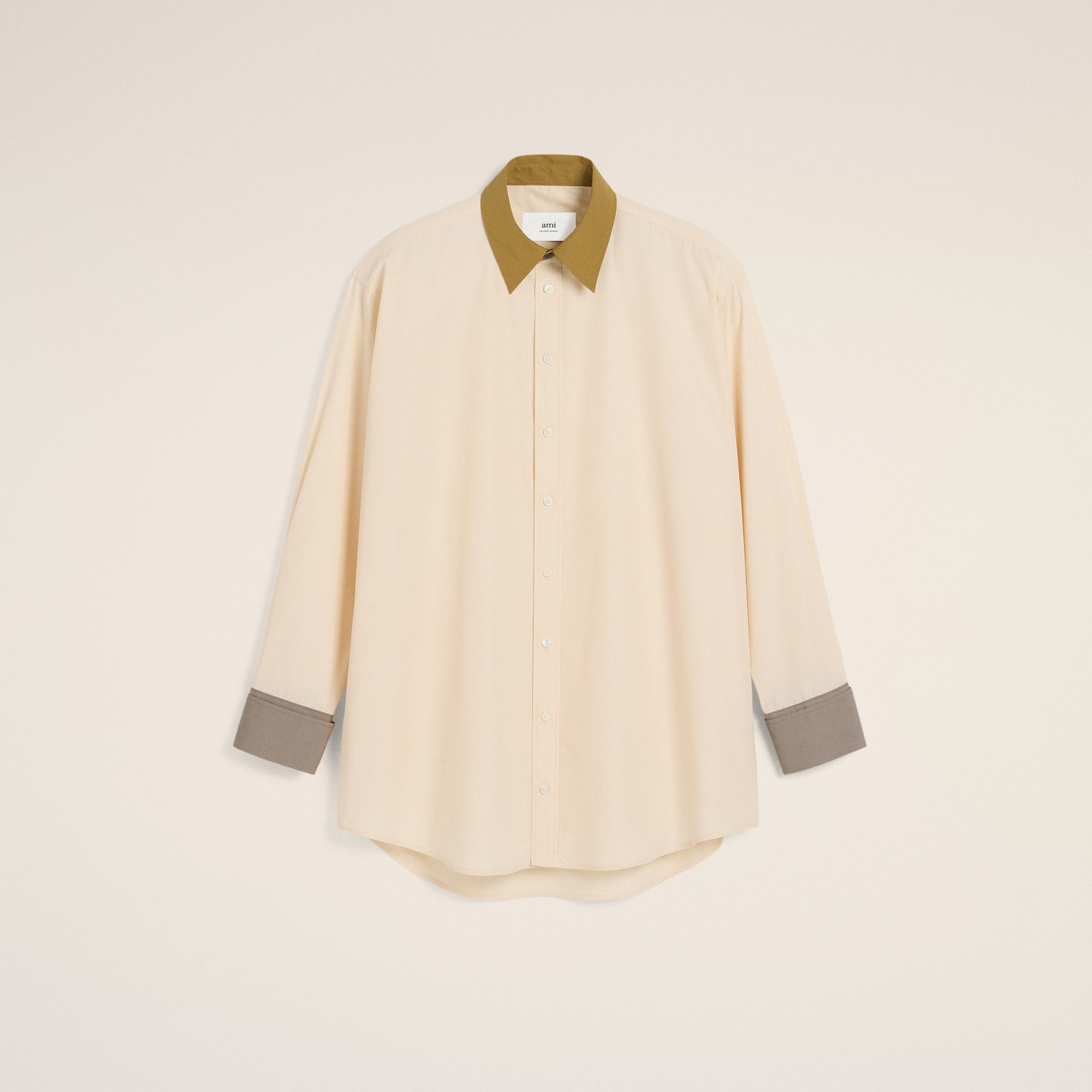 Beige Cotton Classic Collar Loose Shirt