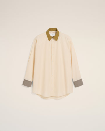 Beige Cotton Classic Collar Loose Shirt