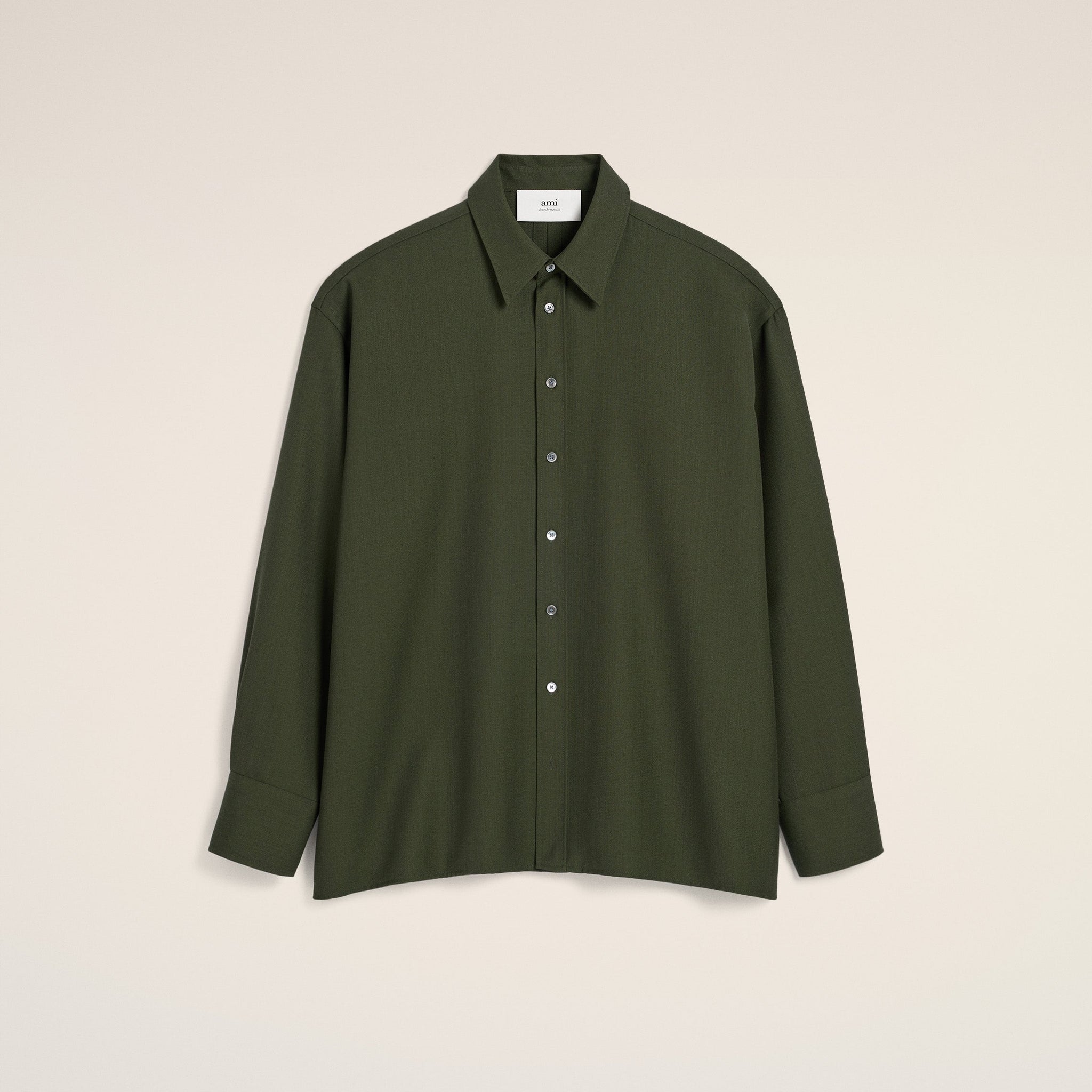 Green Wool Back Slit Loose Shirt