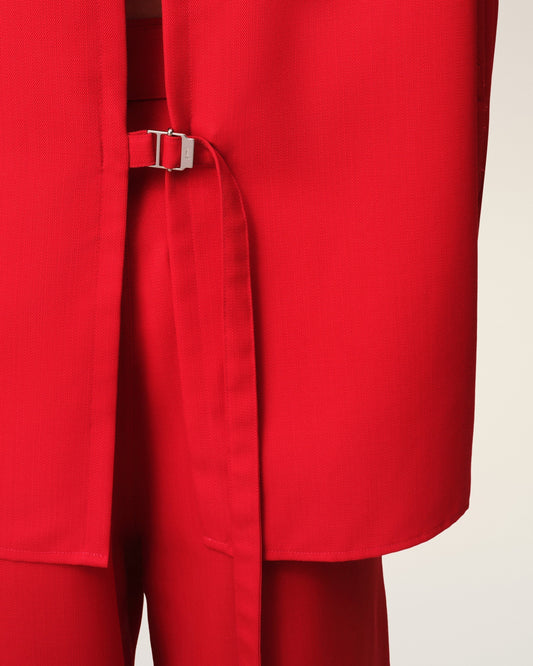 Red Wool Back Slit Loose Shirt