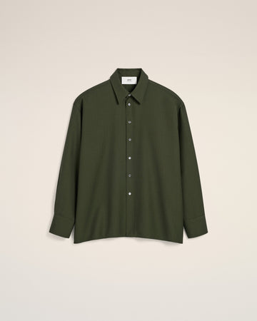 Green Wool Back Slit Loose Shirt