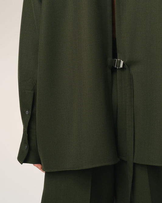 Green Wool Back Slit Loose Shirt