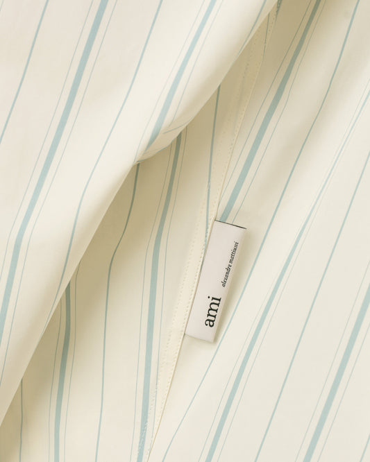 Beige Cotton  Boxy Fit Striped Shirt