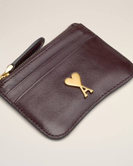 Burgundy Leather Paris Paris Zipped Card Holder