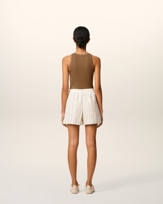 Beige Cotton Striped Short