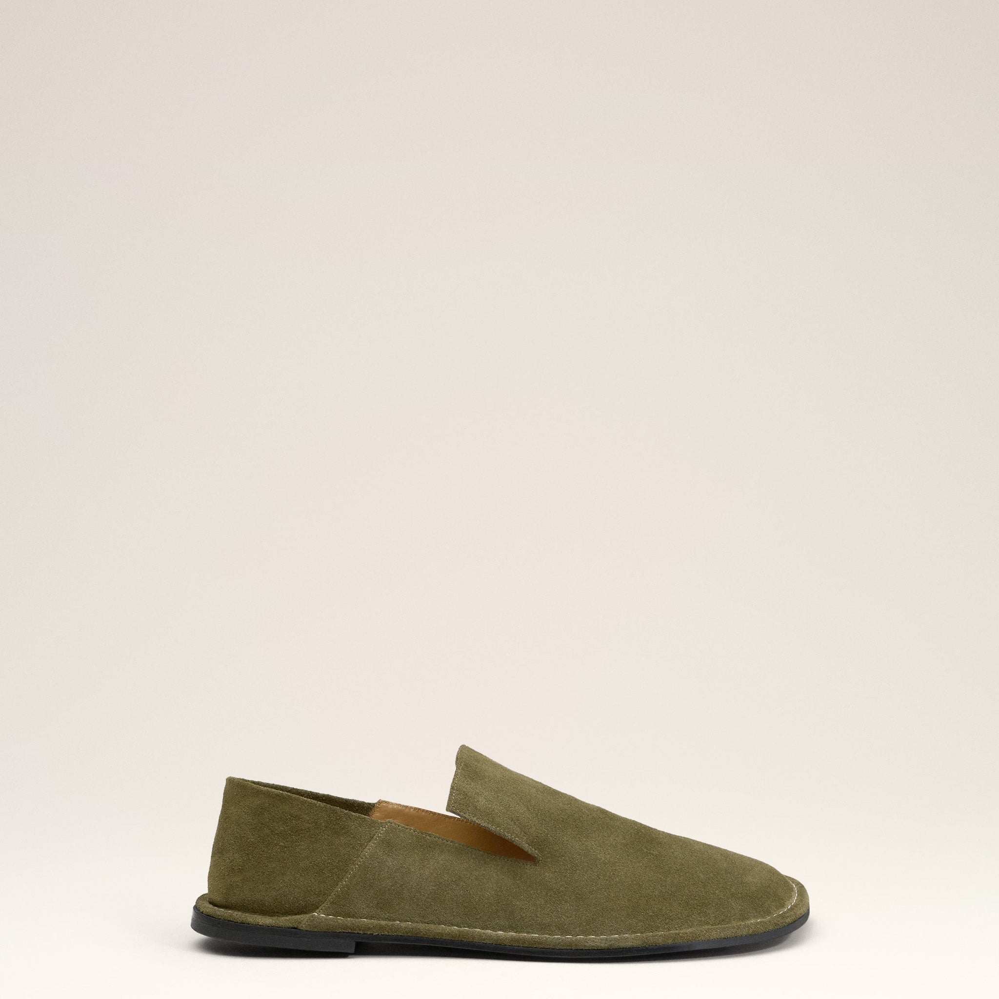 Khaki Leather Midi Slippers