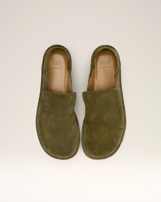Khaki Leather Midi Slippers
